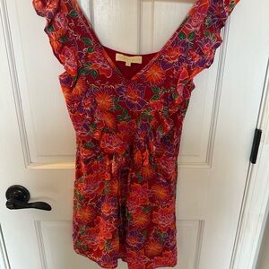 Floral Red Jumpsuit with Ruffle Sleeves